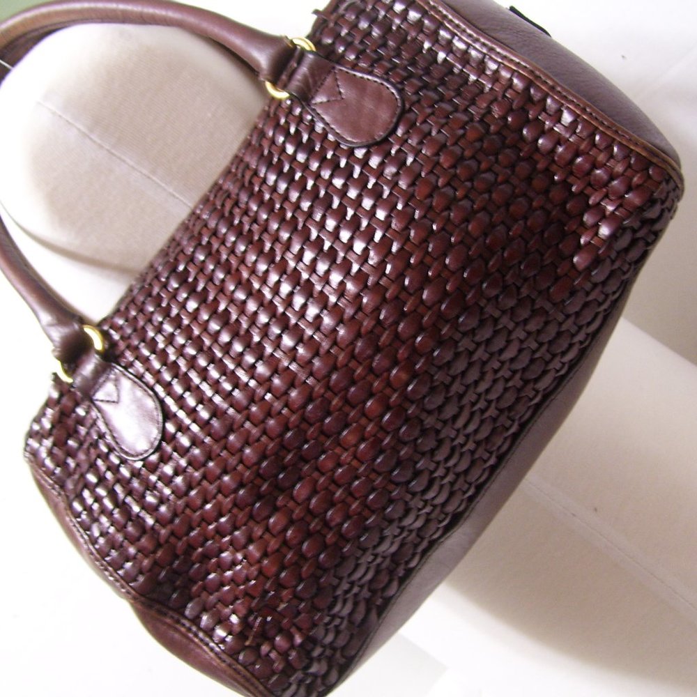 Preston and York Fashion Handbag Brown Woven Leather Satchel NWOT